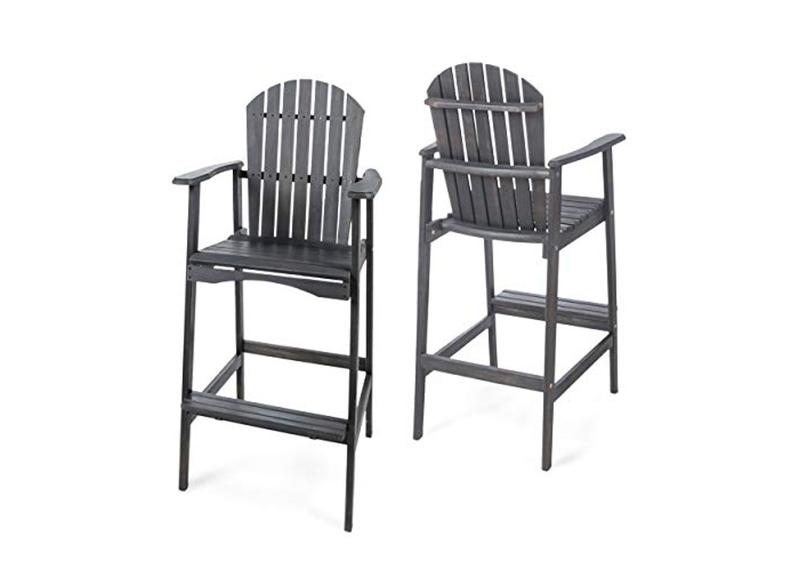 Christopher Knight Home Malibu Outdoor Acacia Wood Adirondack Barstools, 2-Pcs Set, Dark Grey