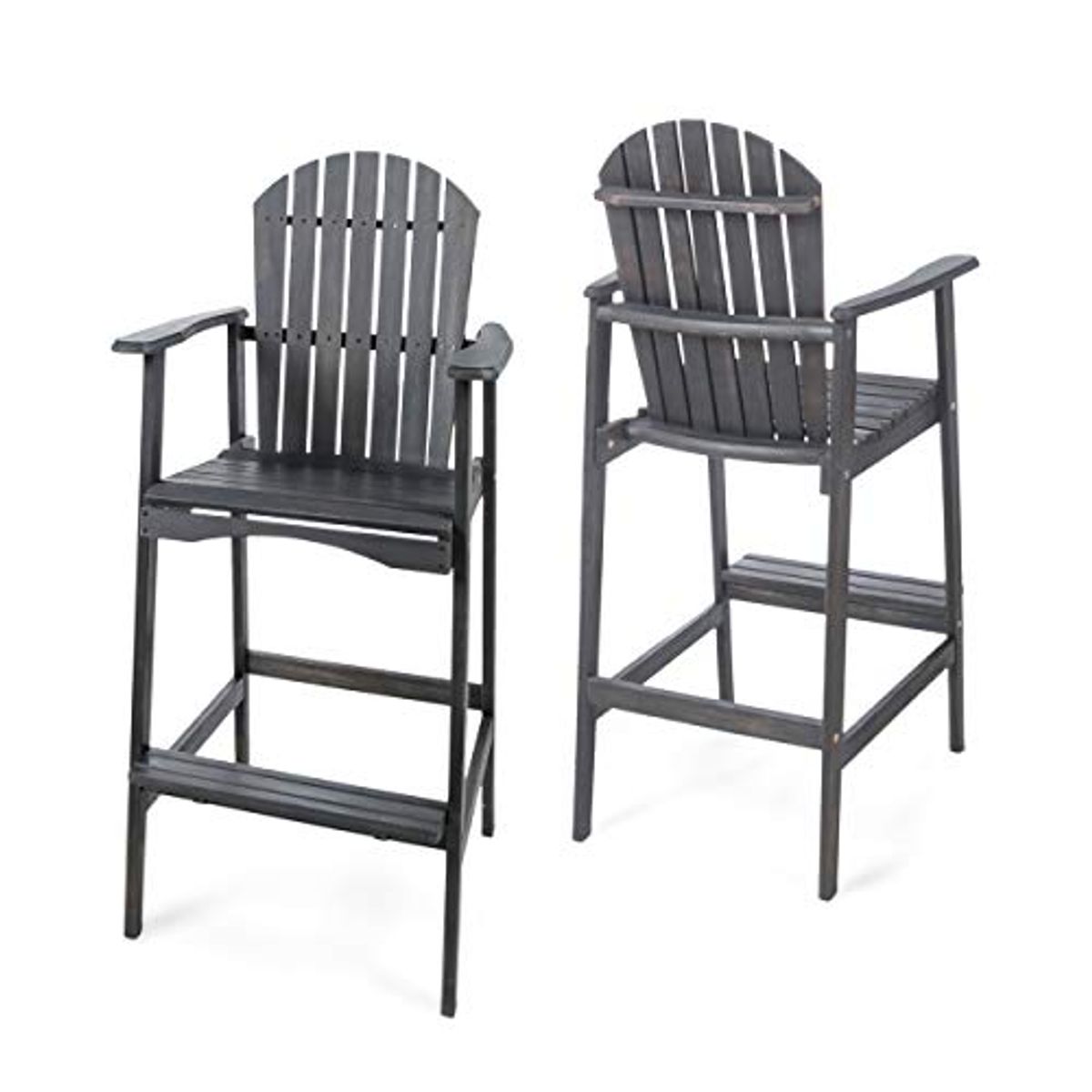 Christopher Knight Home Malibu Outdoor Acacia Wood Adirondack Barstools, 2-Pcs Set, Dark Grey