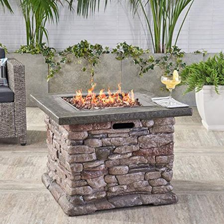 Christopher Knight Home Stonewall Outdoor Square Fire Pit - 40,000 BTU, Natural Stone