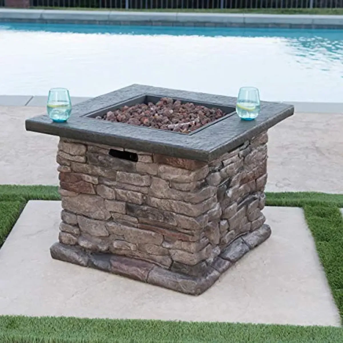 Christopher Knight Home Stonewall Outdoor Square Fire Pit - 40,000 BTU, Natural Stone