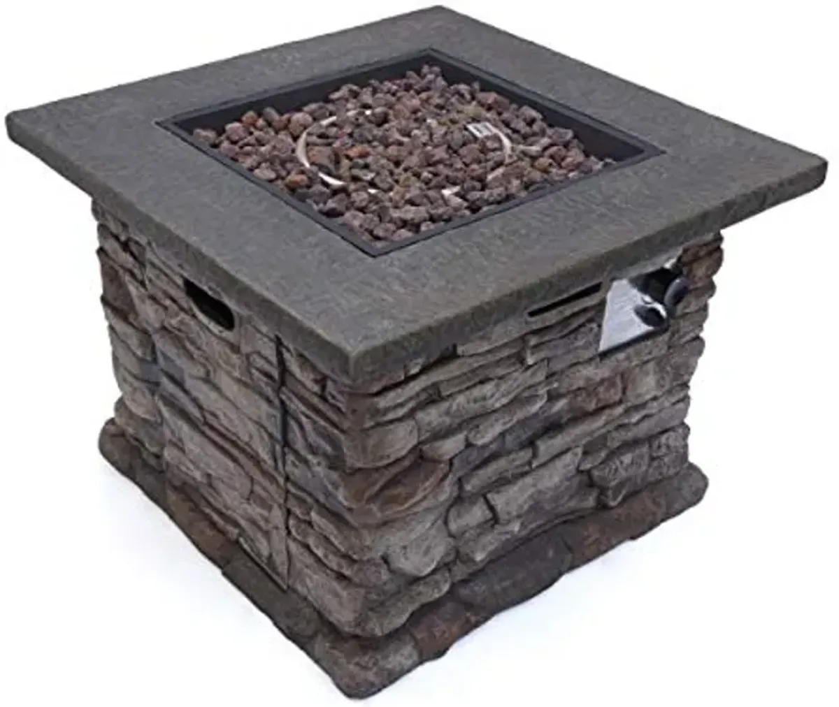 Christopher Knight Home Stonewall Outdoor Square Fire Pit - 40,000 BTU, Natural Stone