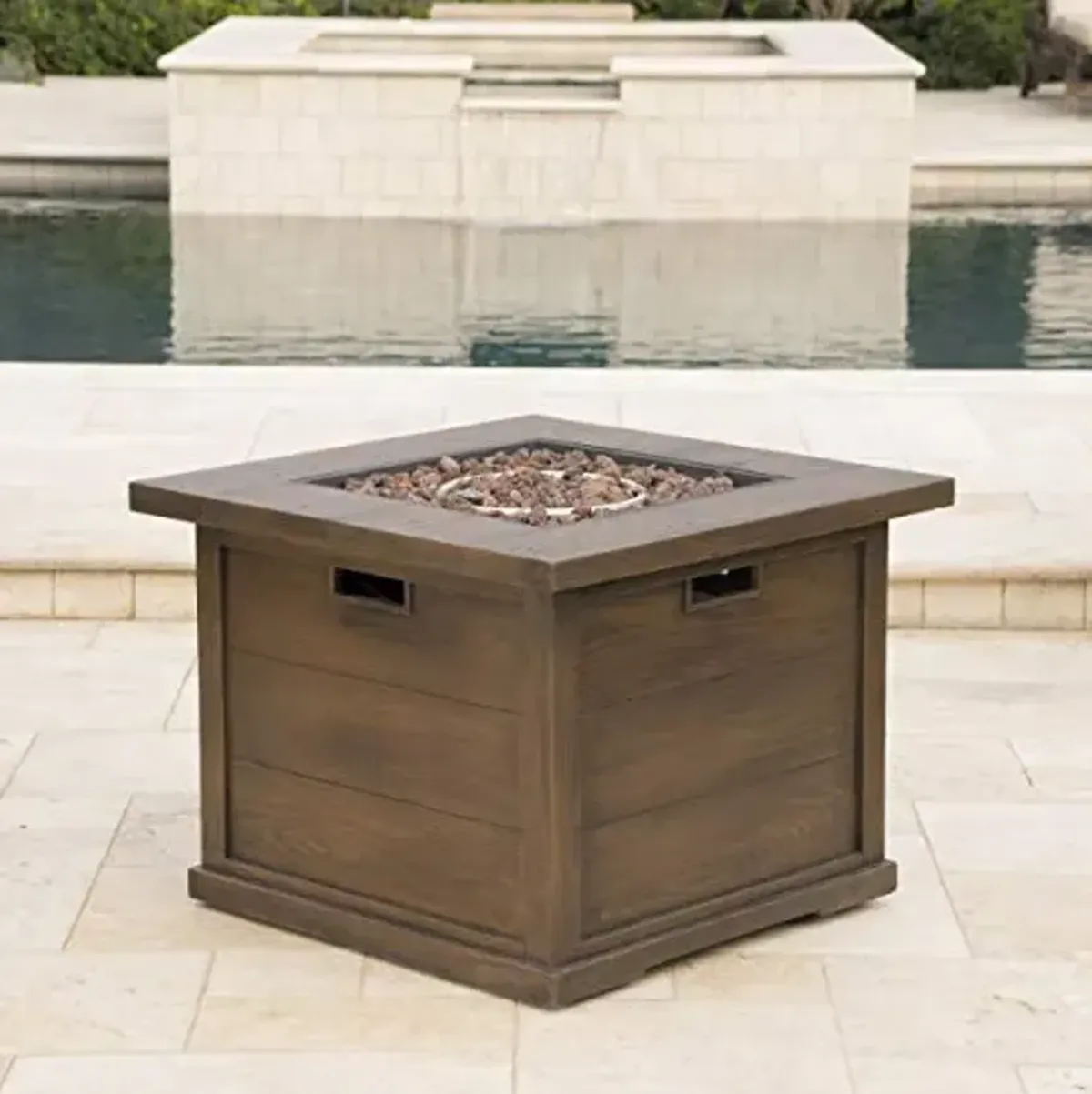 Christopher Knight Home Ellington Outdoor Square Gas Fire Pit, Brown With Wood Pattern