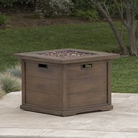 Christopher Knight Home Ellington Outdoor Square Gas Fire Pit, Brown With Wood Pattern