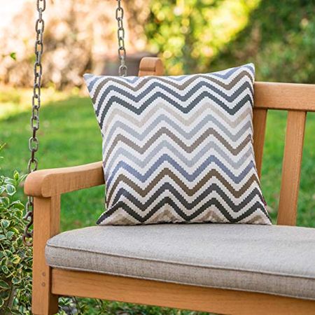 Christopher Knight Home Kimpton Outdoor Water Resistant Square Pillow, Grey / Blue / Brown Zig Zag Stripe
