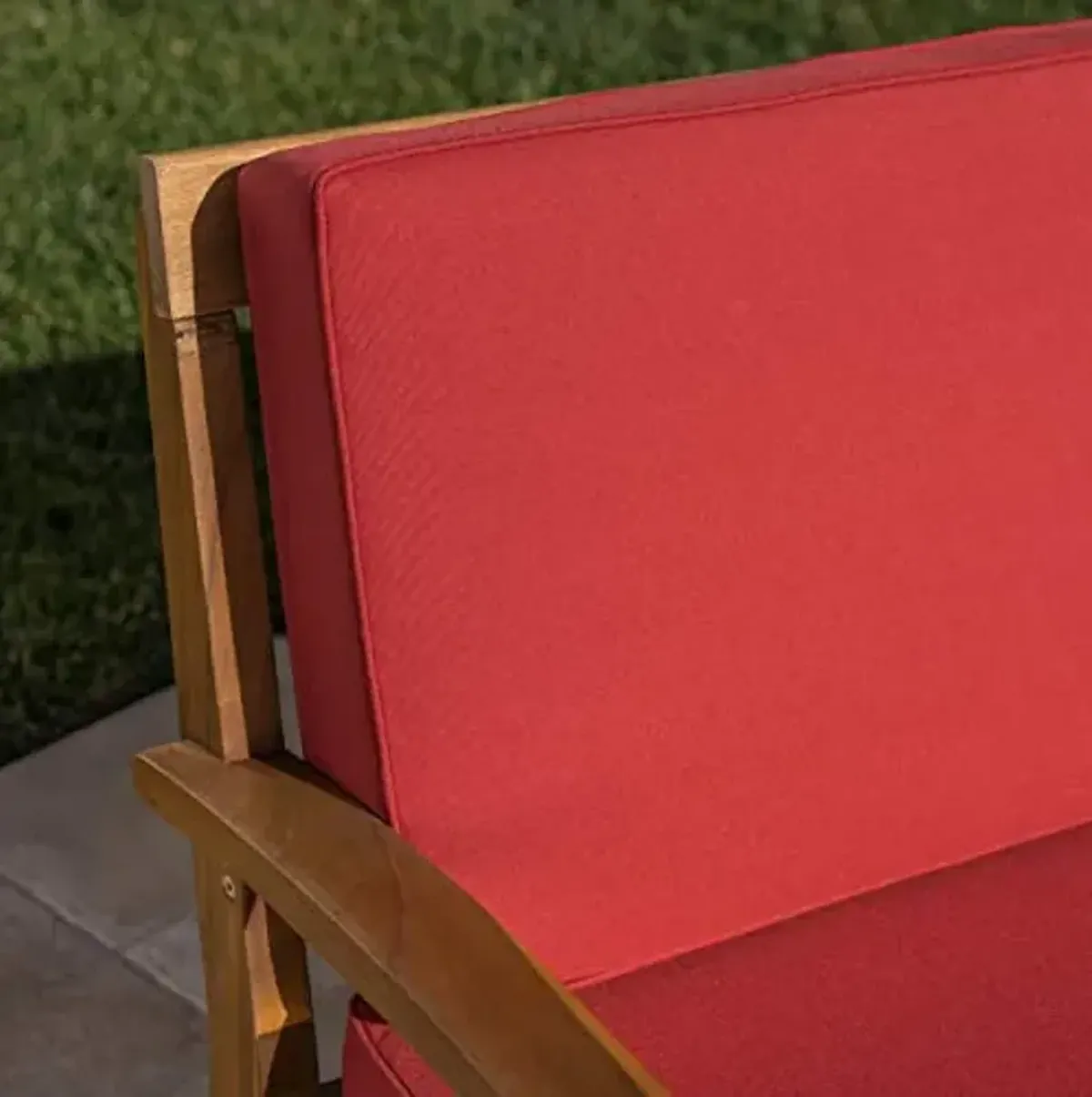 Christopher Knight Home Peyton Outdoor Acacia Wood Loveseat and Coffee Table Set with Water Resistant Cushions, Teak Finish / Red