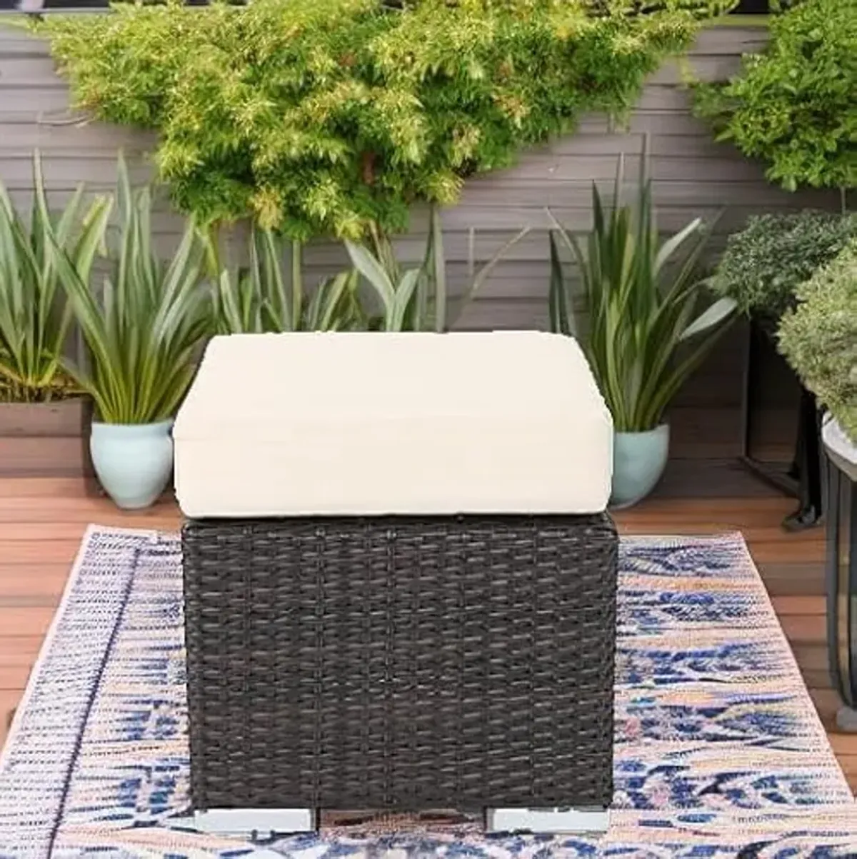 Christopher Knight Home Santa Rosa Outdoor 16" Wicker Ottoman Seat with Water Resistant Cushion, Multibrown / Beige