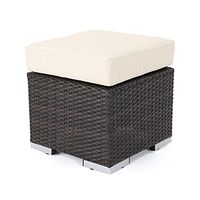 Christopher Knight Home Santa Rosa Outdoor 16" Wicker Ottoman Seat with Water Resistant Cushion, Multibrown / Beige