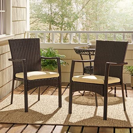 Christopher Knight Home Corsica Outdoor Wicker Dining Chairs, 2-Pcs Set, Multibrown