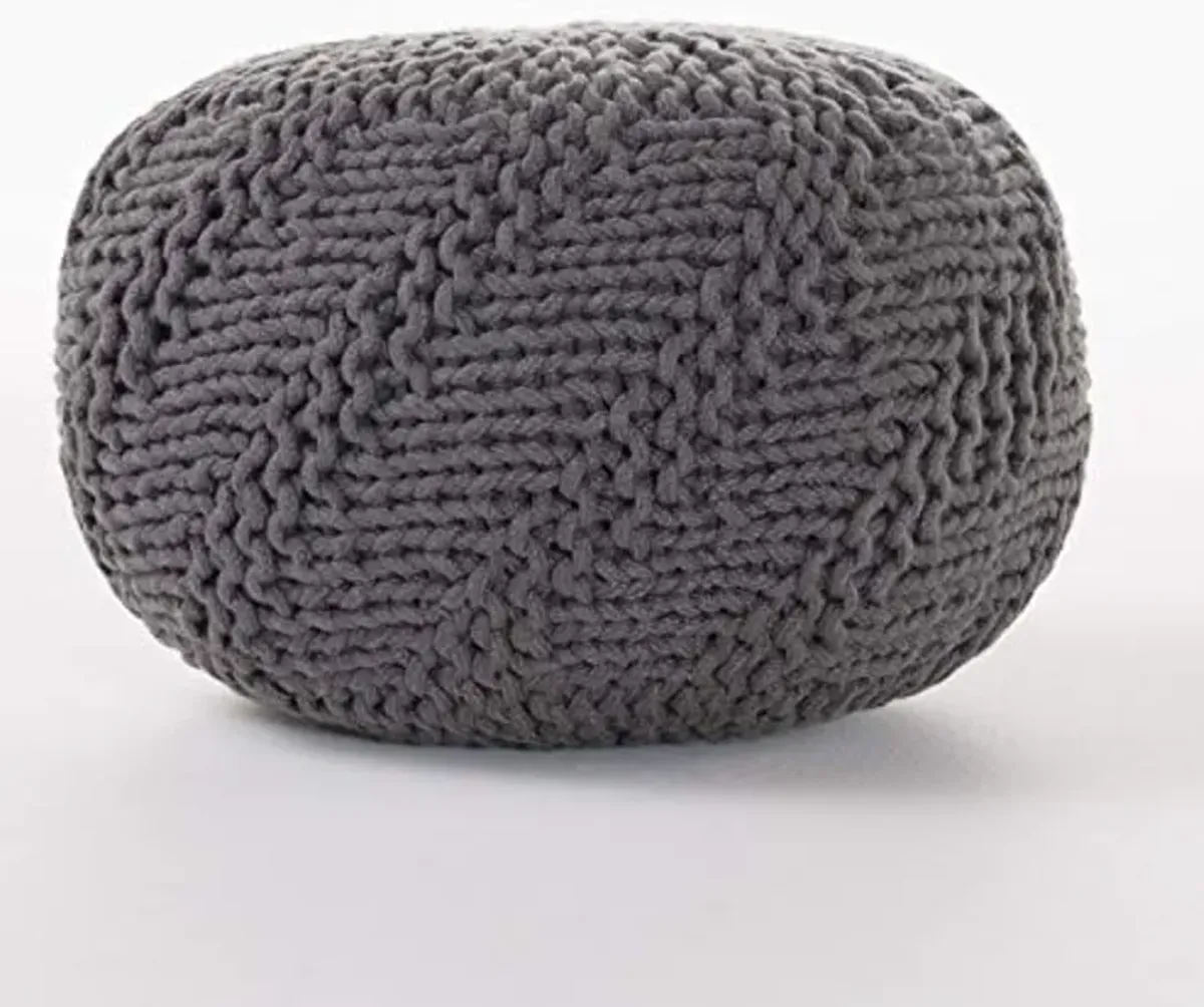 Christopher Knight Home Hazel Indoor / Outdoor Fabric Weave Pouf, Dark Grey