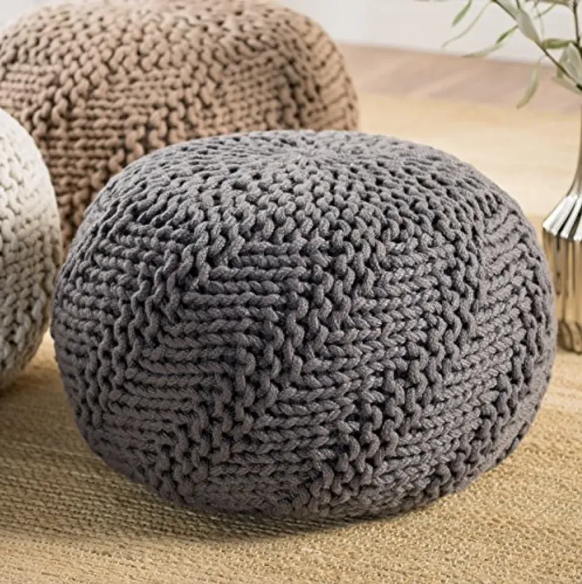 Christopher Knight Home Hazel Indoor / Outdoor Fabric Weave Pouf, Dark Grey