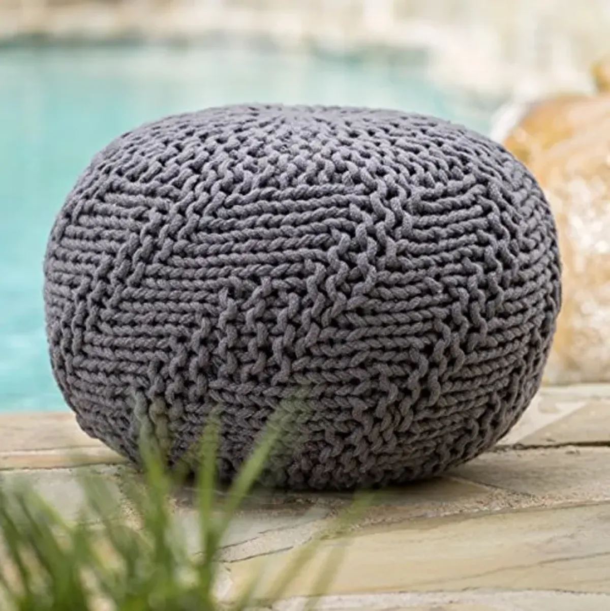 Christopher Knight Home Hazel Indoor / Outdoor Fabric Weave Pouf, Dark Grey