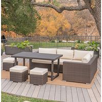 Christopher Knight Home Santa Rosa Outdoor 7-Seater Dining Sofa and Ottoman Set with Aluminum Frame and Water Resistant Cushions, Multibrown / Beige Cushions