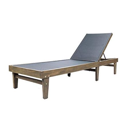 Christopher Knight Home Summerland Outdoor Mesh Chaise Lounge with Acacia Wood Frame, Grey Finish / Dark Grey Mesh