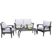 Christopher Knight Home Honolulu Outdoor Wicker Seating Set and Cushions, 4-Pcs Set, Grey