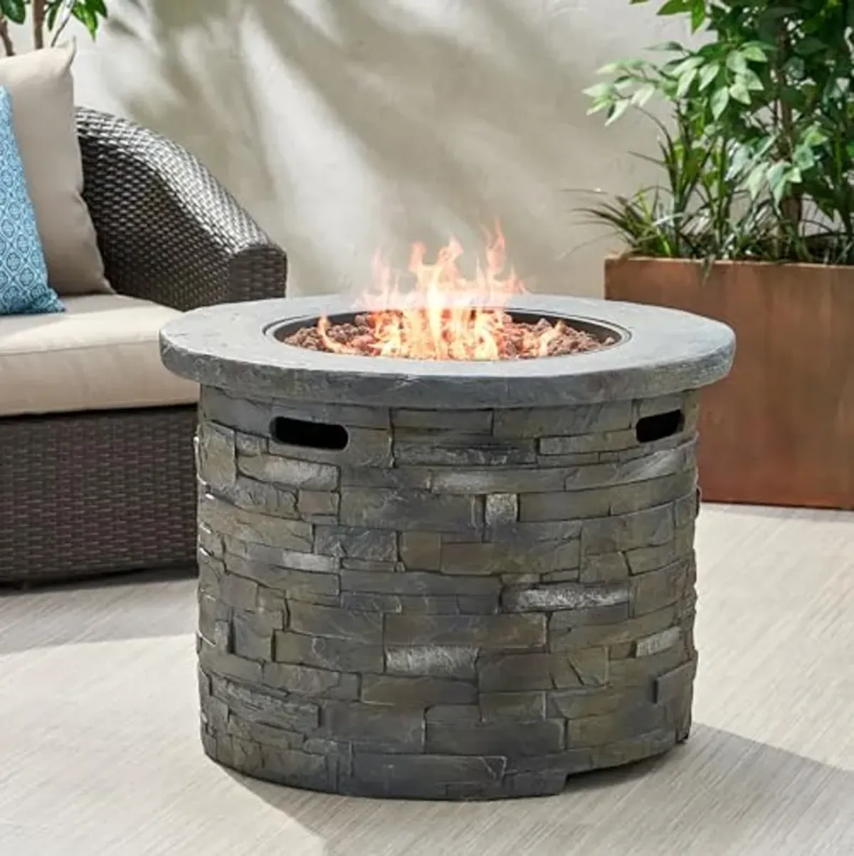 Christopher Knight Home Blaeberry Outdoor Circular Firepit, Natural Stone Finish