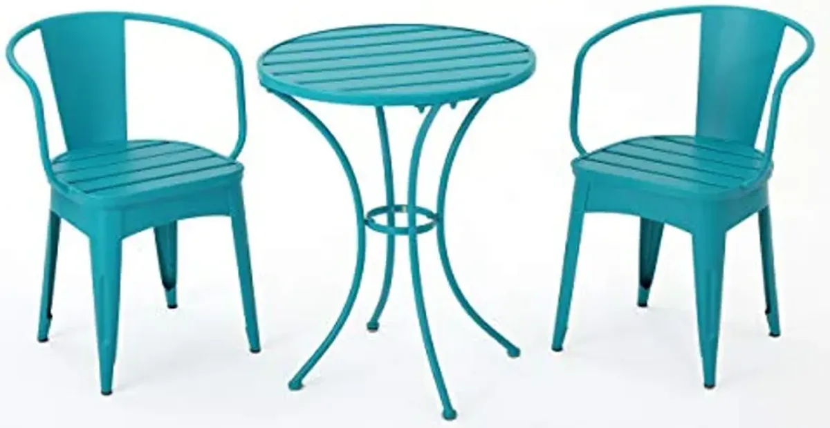 Christopher Knight Home Colmar Outdoor Iron Bistro Set, 3-Pcs Set, Matte Teal