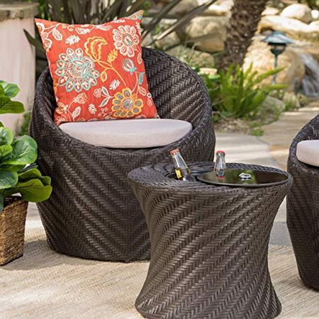 Christopher Knight Home Belize Outdoor Wicker Accent Table with Ice Bucket, Brown