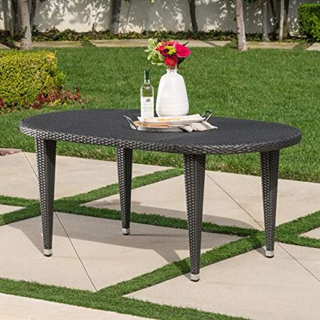 Christopher Knight Home Dominica Outdoor 69" Wicker Oval Dining Table, Grey