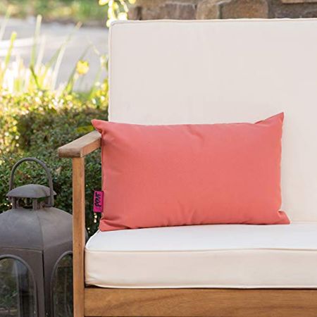 Christopher Knight Home Coronado Outdoor Water Resistant Rectangular Throw Pillow, Coral