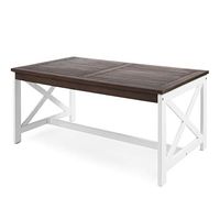 Christopher Knight Home Ivan Outdoor Acacia Wood Coffee Table with Base, White Base / Dark Brown Top
