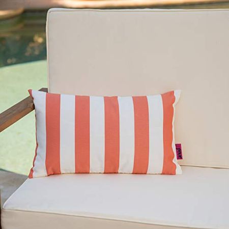 Christopher Knight Home Coronado Outdoor Water Resistant Rectangular Throw Pillow, Orange / White