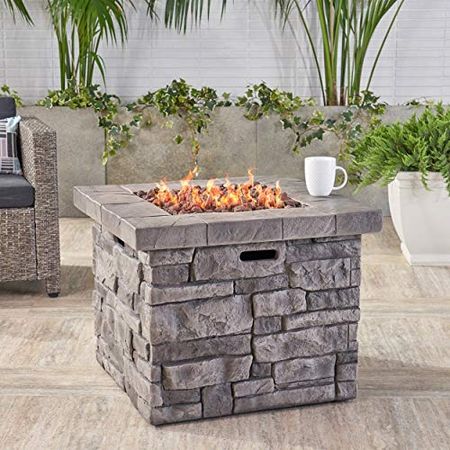 Christopher Knight Home Angeles Outdoor Square Fire Pit - 40,000 BTU, Grey