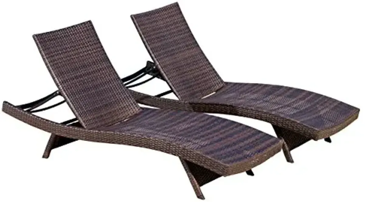 Christopher Knight Home Salem Outdoor Wicker Adjustable Chaise Lounge Chair, 2-Pcs Set, Multibrown
