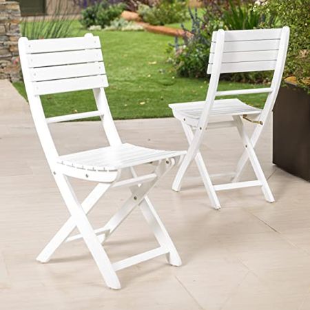 Christopher Knight Home Positano Outdoor Acacia Wood Foldable Dining Chairs, 2-Pcs Set, Pu/ White