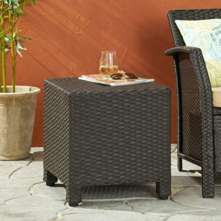 Christopher Knight Home Puerta Outdoor Wicker Side Table, Dark Brown