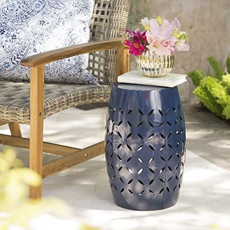 Christopher Knight Home Lilac Outdoor 12" Iron Side Table, Dark Blue
