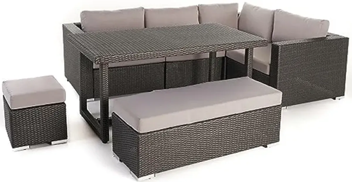 Christopher Knight Home Santa Rosa Outdoor 7-Seater Dining Sofa Set with Aluminum Frame and Water Resistant Cushions, Grey / Silver Cushions