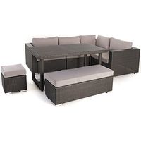 Christopher Knight Home Santa Rosa Outdoor 7-Seater Dining Sofa Set with Aluminum Frame and Water Resistant Cushions, Grey / Silver Cushions