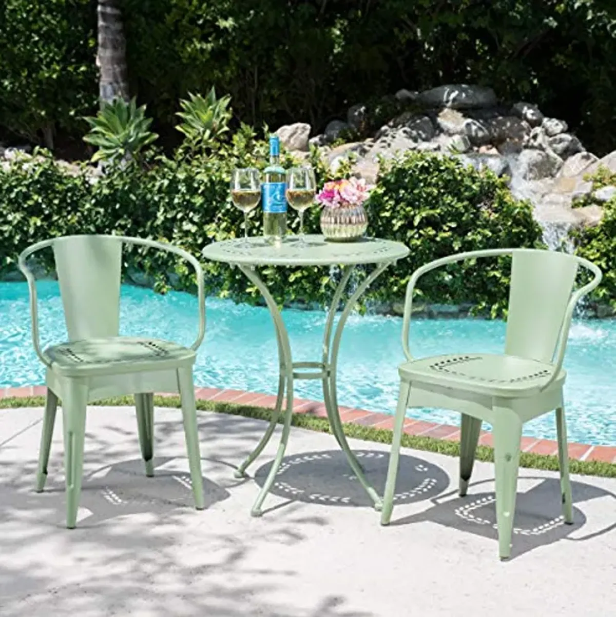 Christopher Knight Home 301284 "Lourdes CKH Outdoor Metal Bistro Set, Matte Green Finish