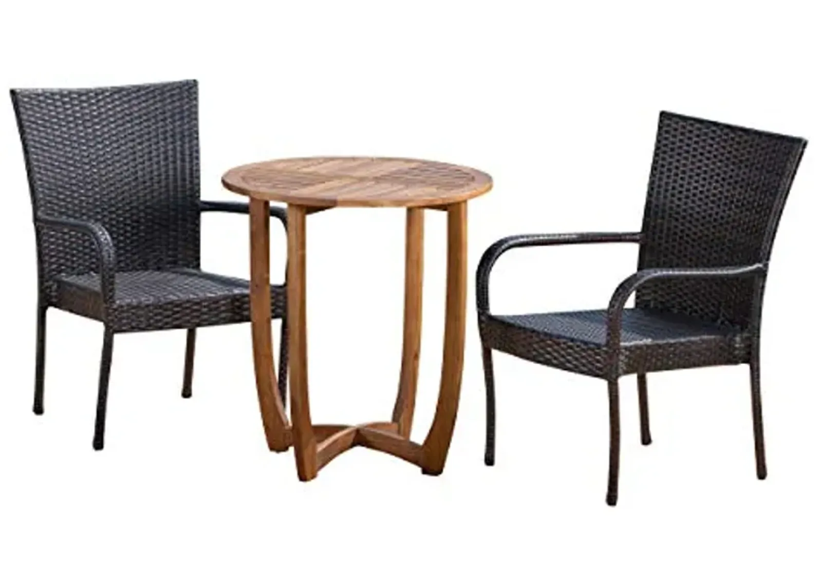 Christopher Knight Home Michael Outdoor 3 Piece Acacia Wood/Wicker Bistro Set, Finish, Teak/Multibrown