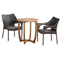Christopher Knight Home Ethan Outdoor 3 Piece Acacia Wood/Wicker Bistro Set, Finish, Teak/Multibrown