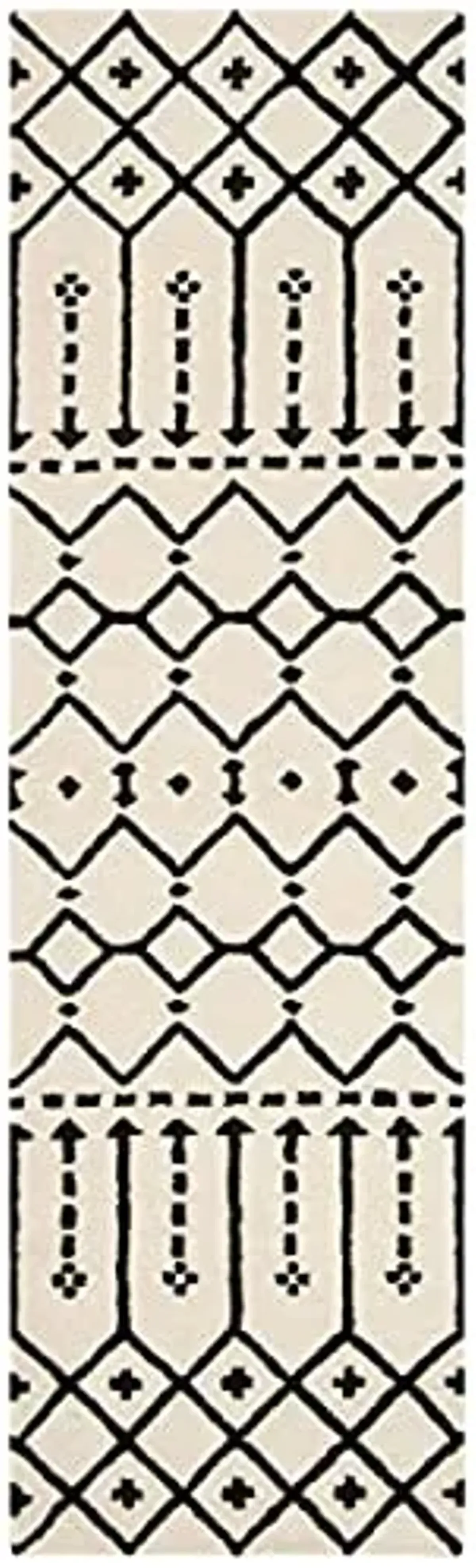 SAFAVIEH Himalaya Collection Runner Rug - 2'3" x 8', Ivory & Black, Handmade Moroccan Wool, Ideal for High Traffic Areas in Living Room, Bedroom (HIM903A)