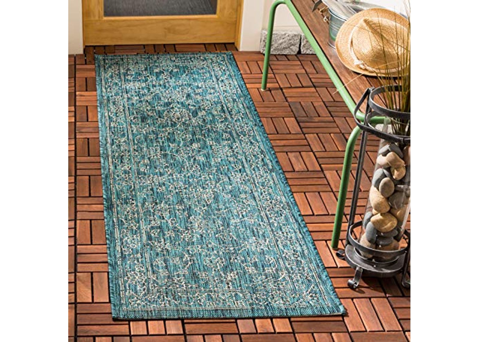 SAFAVIEH Courtyard Collection 2'3" x 10' Turquoise CY8680 Indoor-Outdoor Waterproof Easy-Cleaning Patio Backyard Mudroom Runner-Rug