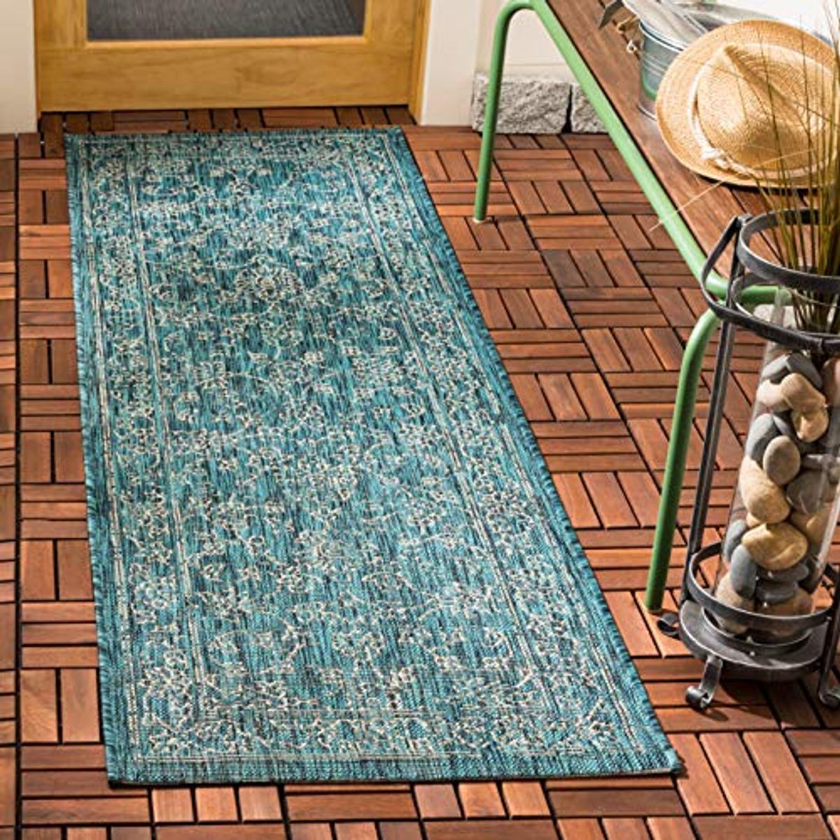 SAFAVIEH Courtyard Collection 2'3" x 10' Turquoise CY8680 Indoor-Outdoor Waterproof Easy-Cleaning Patio Backyard Mudroom Runner-Rug