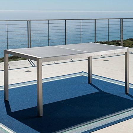 Christopher Knight Home Cape Coral Outdoor Aluminum Dining Table with Tempered Glass Top, Grey