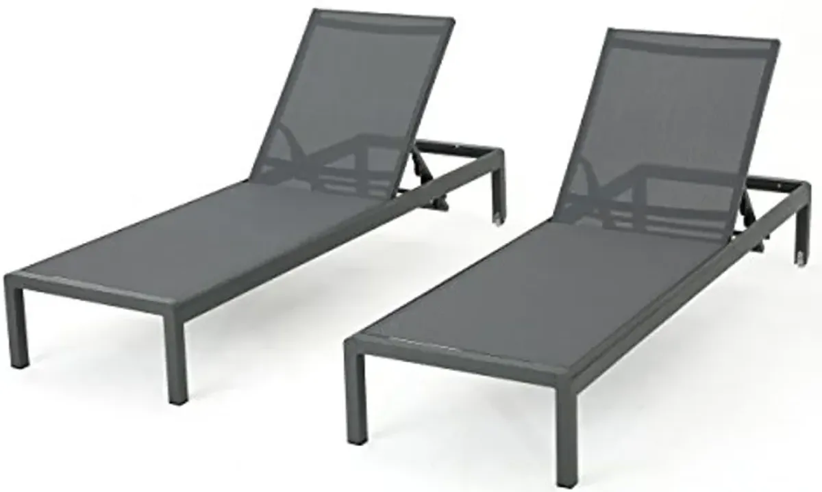 Christopher Knight Home Cape Coral Outdoor Aluminum Chaise Lounges with Mesh Seat, 2-Pcs Set, Grey / Dark Grey