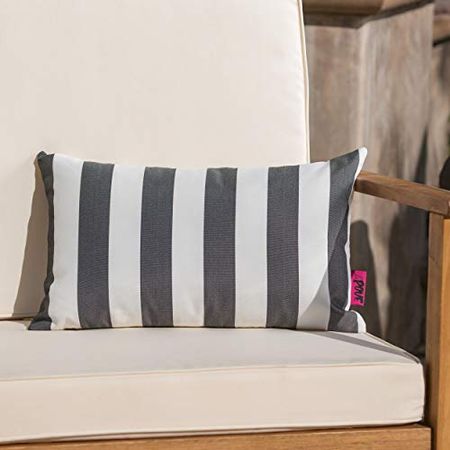 Christopher Knight Home Coronado Outdoor Water Resistant Rectangular Throw Pillow, Black / White