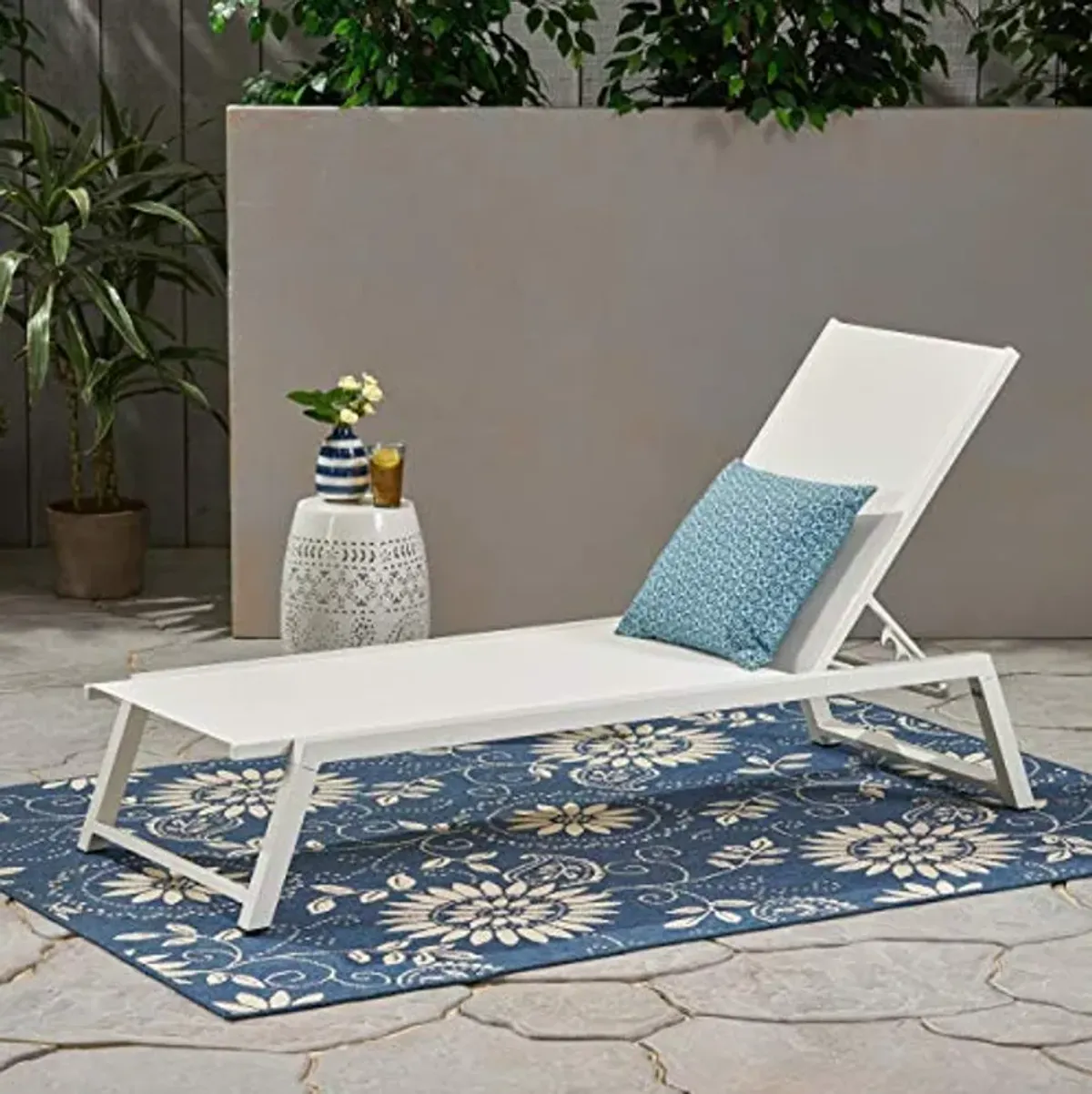 Christopher Knight Home Myers Outdoor Mesh Chaise Lounge with Aluminum Frame, White Mesh / White