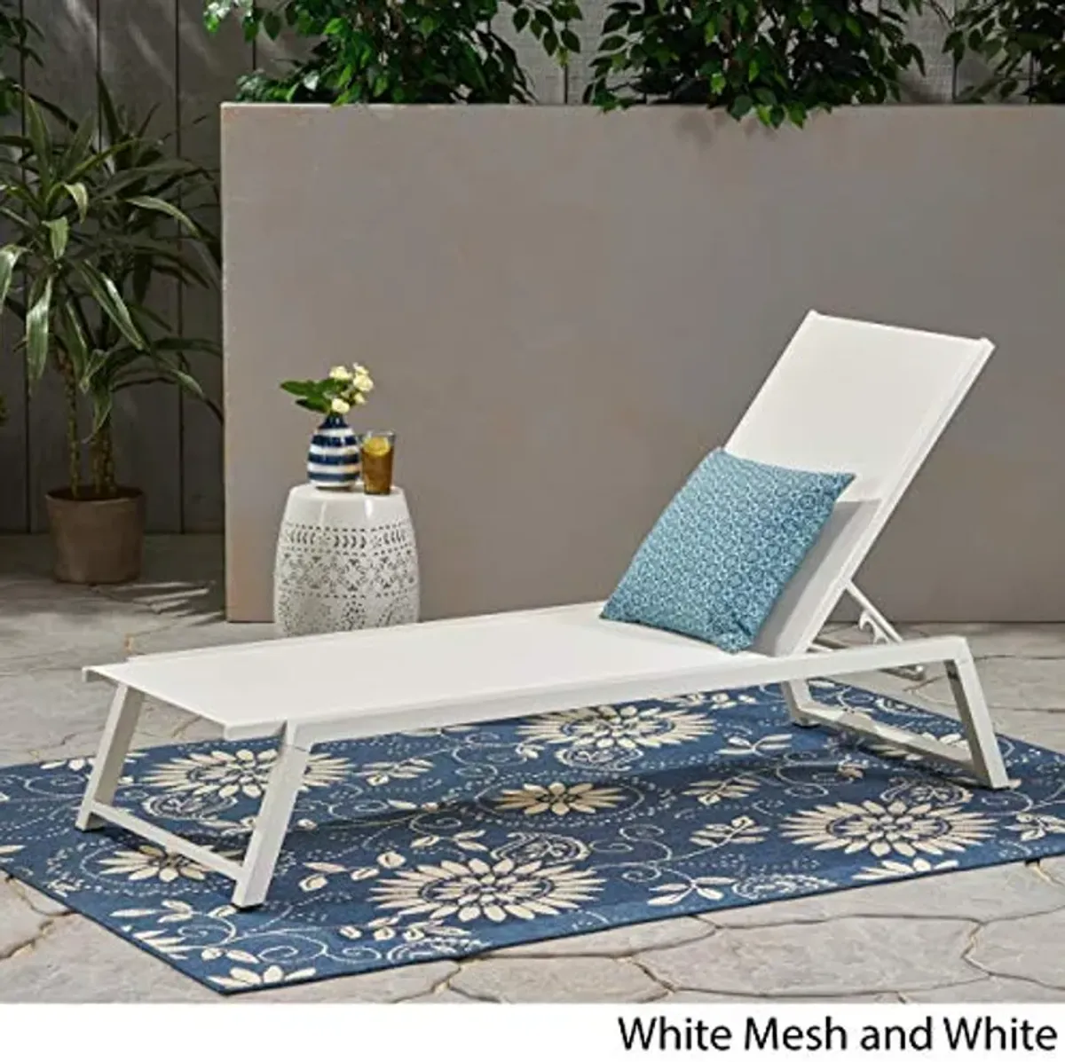 Christopher Knight Home Myers Outdoor Mesh Chaise Lounge with Aluminum Frame, White Mesh / White