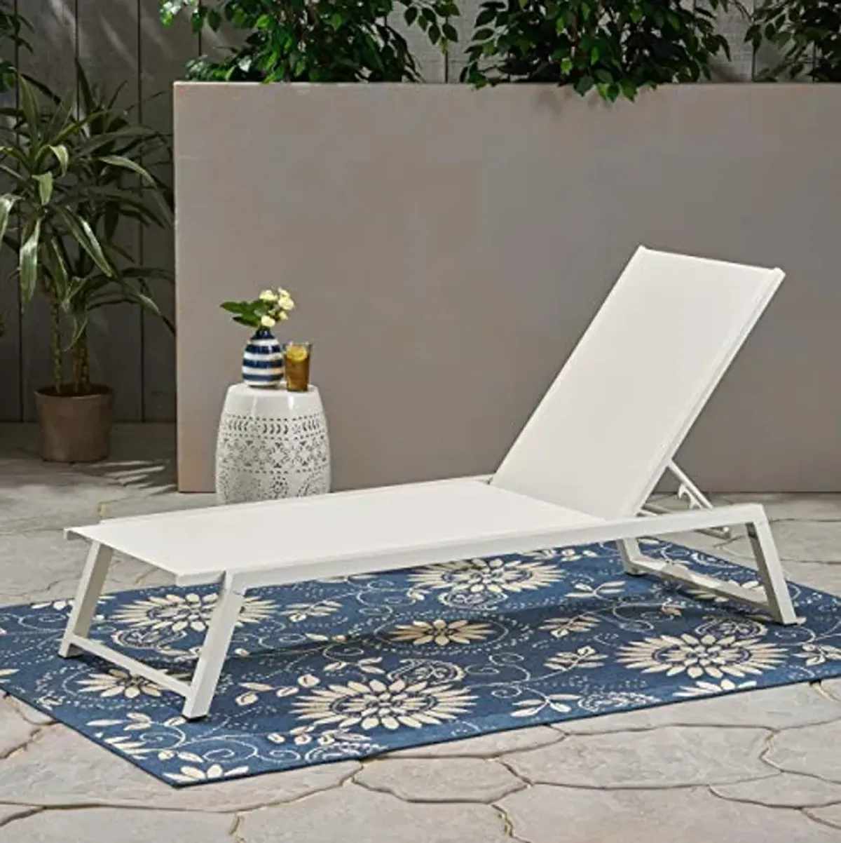 Christopher Knight Home Myers Outdoor Mesh Chaise Lounge with Aluminum Frame, White Mesh / White