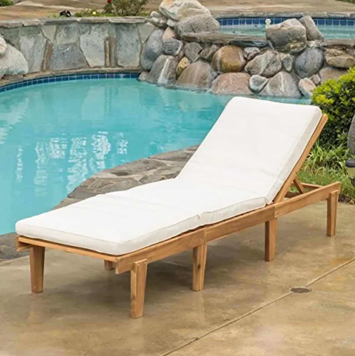 Christopher Knight Home Ariana Acacia Wood Chaise Lounge with Cushion, Teak Finish