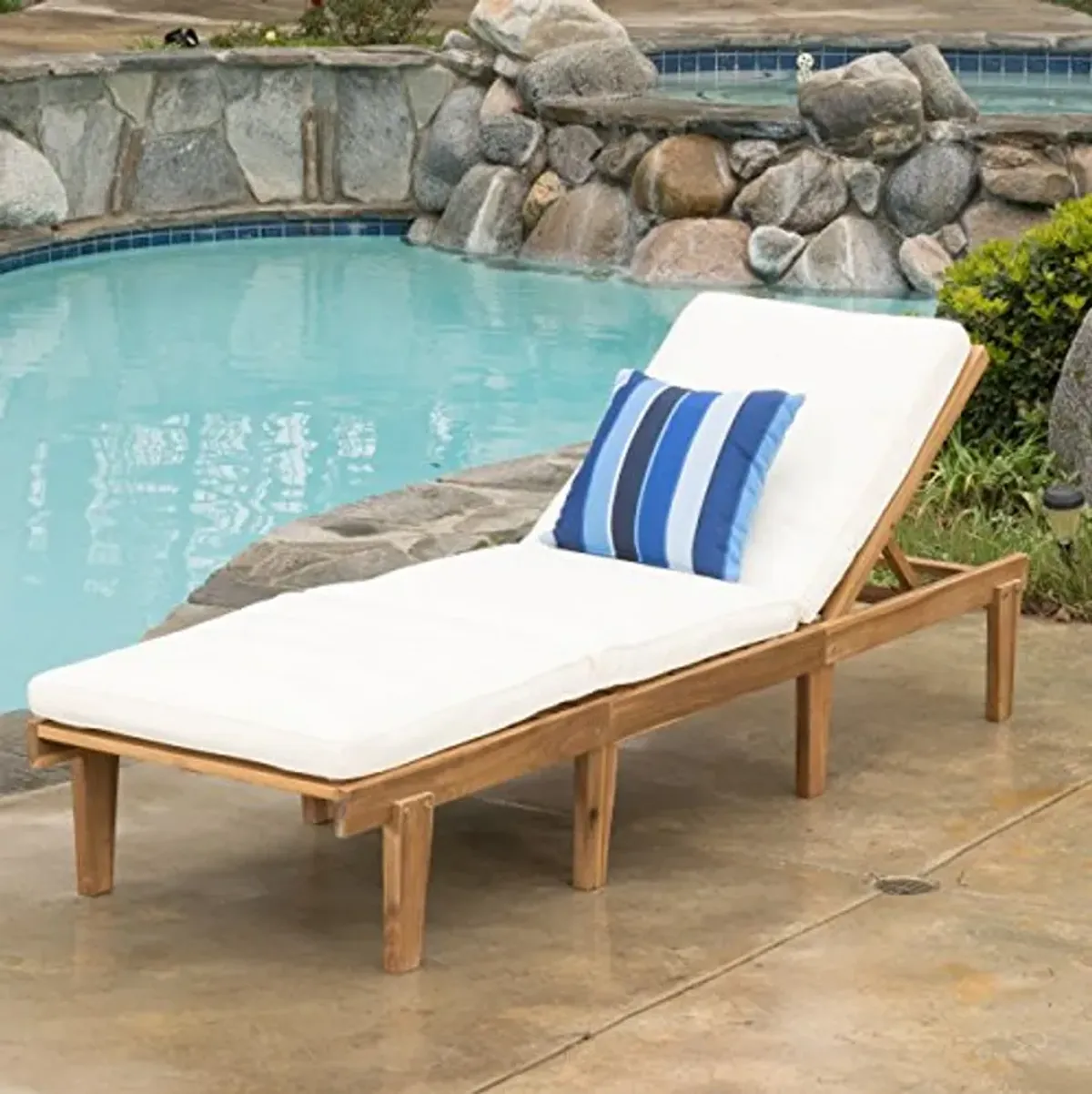 Christopher Knight Home Ariana Acacia Wood Chaise Lounge with Cushion, Teak Finish