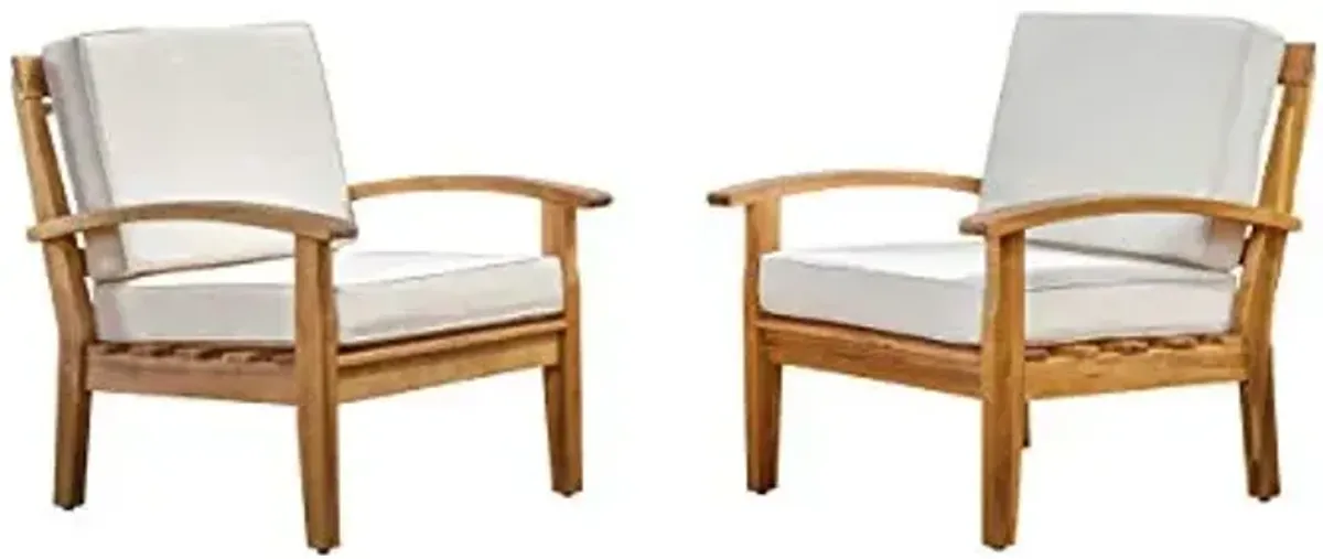 Christopher Knight Home Peyton Outdoor Wooden Club Chairs with Cushions, 2-Pcs Set, Teak Finish / Beige