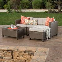 Christopher Knight Home Puerta Outdoor L-Shaped Wicker Sofa with Water Resistant Cushion, Brown / Ceramic Grey