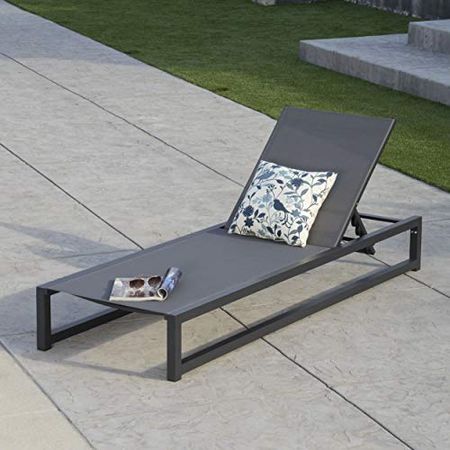 Christopher Knight Home Modesta Outdoor Aluminum Framed Chaise Lounge with Mesh Body, Black Finish / Grey Mesh