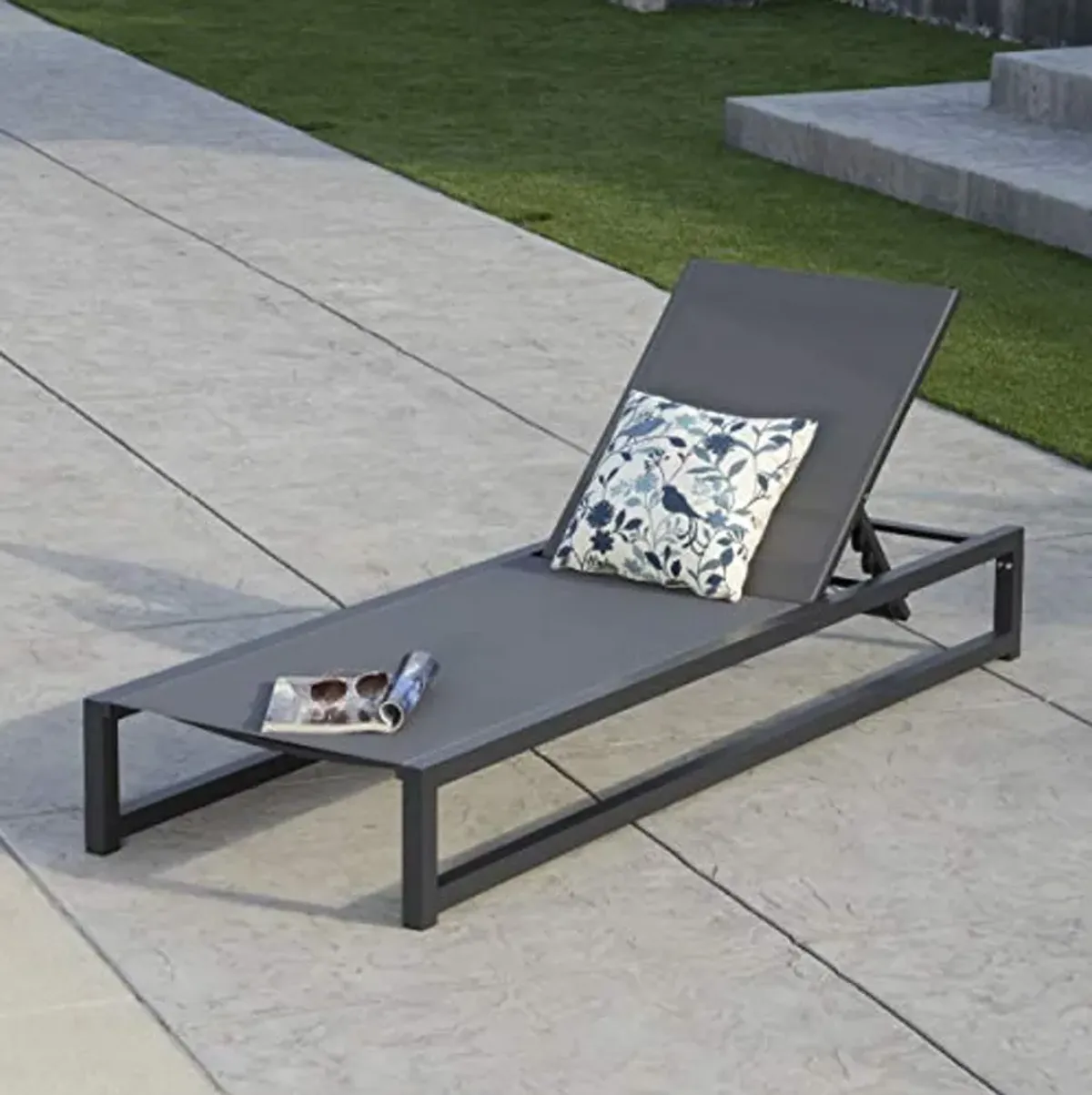 Christopher Knight Home Modesta Outdoor Aluminum Framed Chaise Lounge with Mesh Body, Black Finish / Grey Mesh